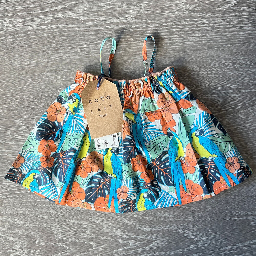 Coco Au Lait Baby Blouse 9 Months Tropical Parrot Print Sleeveless